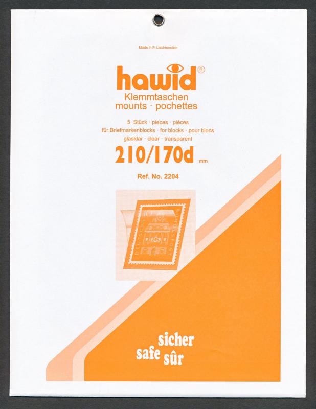 Hawid Stamp Mounts Size 210 / 170d CLEAR Background Pack of 5