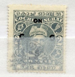 India Cochin 1913 Early Issue used Shade of 2a. Optd NW-15983