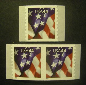 Scott 4394, 44c Flag, Pair & Single, MNH Coil Beauties