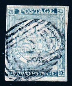 New South Wales #5 2p blue imperf 1850 Seal of the Colony F-VF Used
