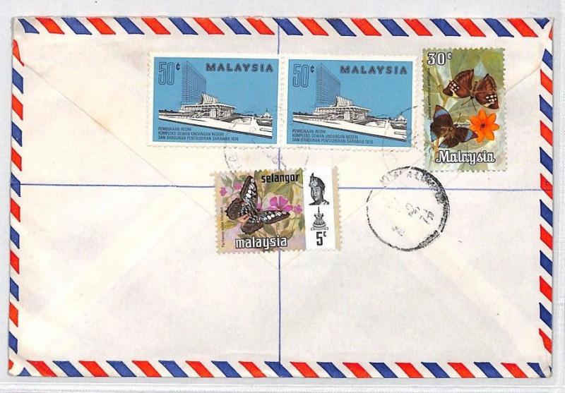 AN248 1975 MALAYSIA *Batu Tiga* REGISTERED Commercial Airmail Cover BUTTERFLIES