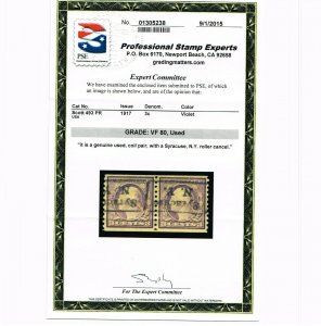 EXCEPTIONAL GENUINE SCOTT #493 USED COIL PAIR PSE CERT GRADED VF-80  #9434