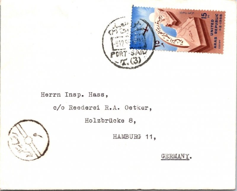 SCHALLSTAMPS EGYPT 1960 POSTAL HISTORY AIRMAIL COVER CANC PORT SAID ADDR GERMANY