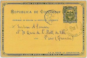 37452-COLOMBIA-Postal Stationery from BOGOTA to PARIS via french PAQUEBOT-EAGLES