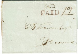 1815 Wiscasset, ME (pre-statehood) dateline on cover, PAID 12 (war rate)