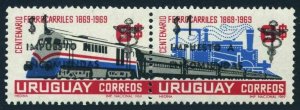 Uruguay Q102-Q103a pair,MNH.Michel D94-D95. Diesel,Old steam locomotive,1972.