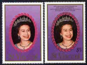 St Vincent 1987 Ruby Wedding $5 (The Queen) with black om...