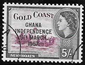 Ghana 1957 Queen Elizabeth, independence overprint, 5sh, used, Scott #12