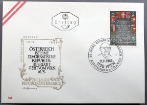 Austria #822 First Day Cover Repub Austria 50th Anniv Article I