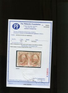 1b Franklin Used Pair of Stamps w/ RED Numeral in Circle Cancel PF Cert (Bz 553) 