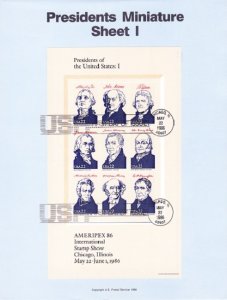 US SP748 - SP751 set of 4 AMERIPEX Presidents Souvenir Pages #2216 - 2219