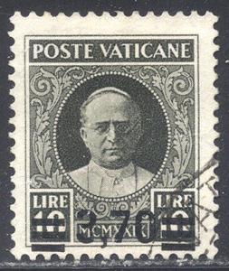 VATICAN CITY #40 Used - 1934 3.70 l on 10 l Olive Black