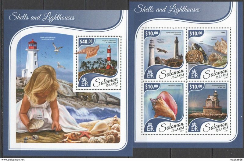 2017 Solomon Islands Shells & Lighthouses Marine Life #4647-51 1+1 ** Ls778