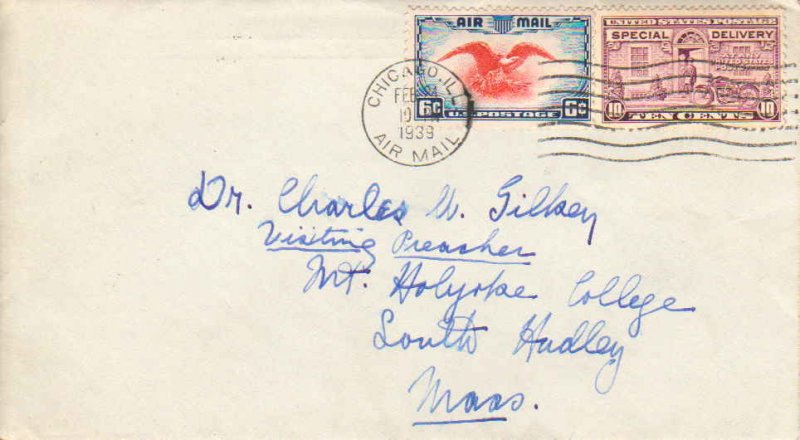 United States Illinois Chicago Air Mail 1939 machine  6c Eagle Bi-color Air I...