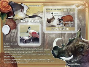 Guinea-Bissau Wild Animals & Birds on Stamps 2008 MNH Wild Boar Spoonbill 1v S/S