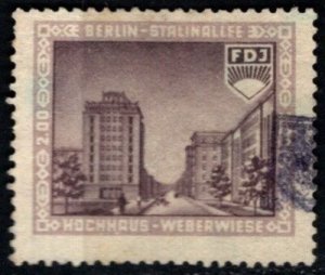 1953 Germany Charity Poster Stamp 2 Marks Free German Youth (FDJ) Used