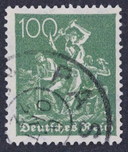 Germany Scott # 172  100pf ,Miners  1922-01-01  Wmk 126  ,  olive green