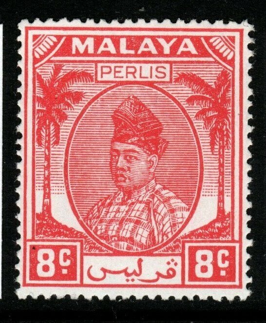 MALAYA PERLIS SG13 1951 8c SCARLET MNH