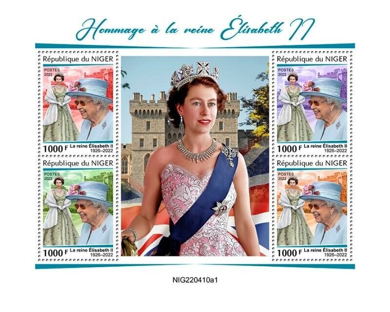 Niger - 2022 Queen Elizabeth II Tribute - 4 Stamp Sheet - NIG220410a1