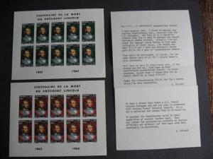 MALI Sc 72-3 Lincoln MNH imperf sheets of 10 ex Bileski PLZ read description!