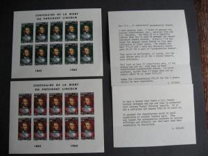 MALI Sc 72-3 Lincoln MNH imperf sheets of 10 quite nice! PLZ read description! 