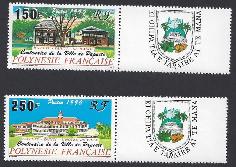 French Polynesia #538-9 MNH, set, Papeete village centenary, issued 1990