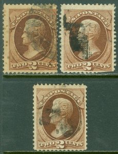 EDW1949SELL : USA 1870 Scott #135. 3 stamps. Used. Faulty. Catalog $225.00.