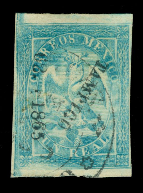 MEXICO 1865  Eagle 1r blue  - TAMPICO - 62 1865   Scott #21 used VF+