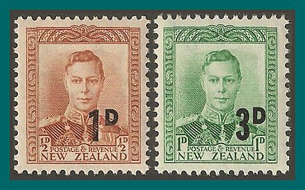 New Zealand 1952-53 Provisional Surcharges, MNH 279,285,SG712-SG713