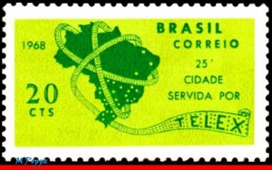 1095 BRAZIL 1968 25th CITY SERVED BY TELEX, TELETYPE, MAPS, SCIENCE, C-607 MNH