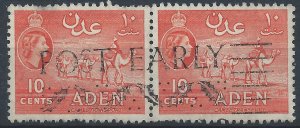 Aden 1953 - QE2 10c orange wmk Mult Script CA pair - used