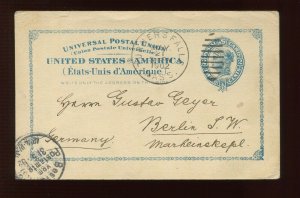 UX13 USED INTERNATIONAL POSTAL CARD TO BERLIN GERMANY (1902 USAGE)