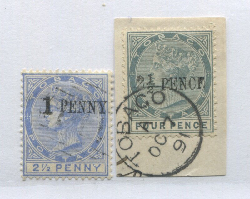 Tobago 1883 overprinted 1d on 2 1/2d and 4d used