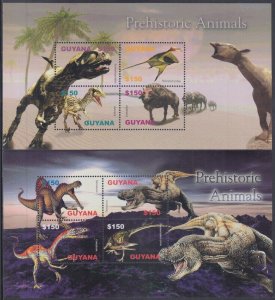GUYANA Sc# 3893-4a-d  TWO S/S - EACH of 4 DIFF  DINOSAURS