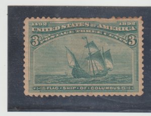 US Scott #232 MH toned Columbian Exposition 3¢ Green  (1893)