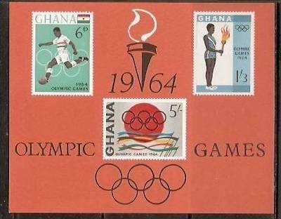 Ghana 1964 Tokyo olympic Games Torch Runner Football Emblem Sc 185a S/s MNH #...