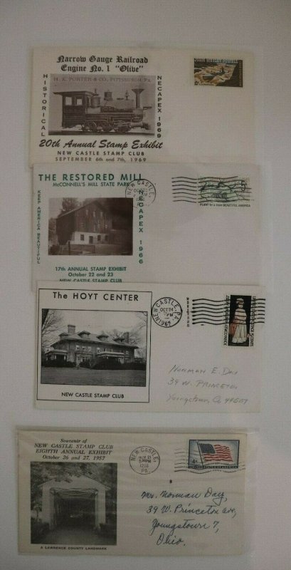 New Castle PA Stamp Club Philatelic Exposition Cachet Cover 1958-1966 inserts