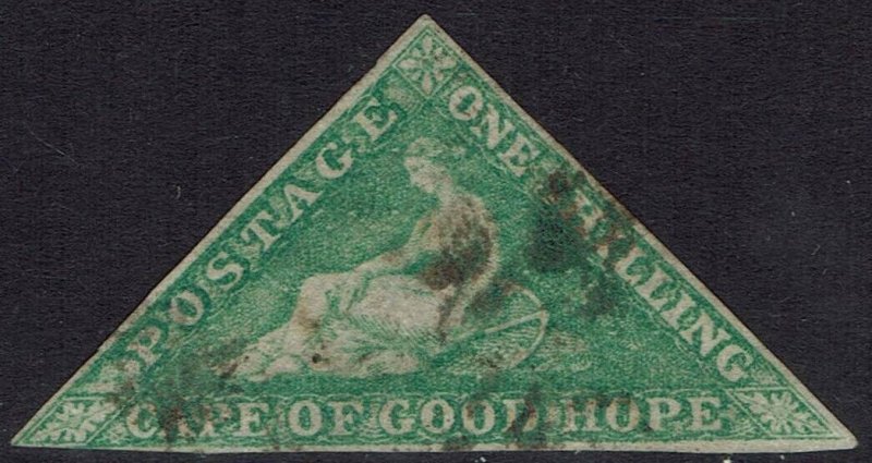 CAPE OF GOOD HOPE 1863 TRIANGLE 1/- DE LA RUE PRINTING USED 