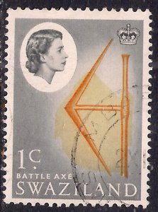 Swaziland 1962 - 66 QE2 1ct Battle Axe SG 91 ( A837 ) 