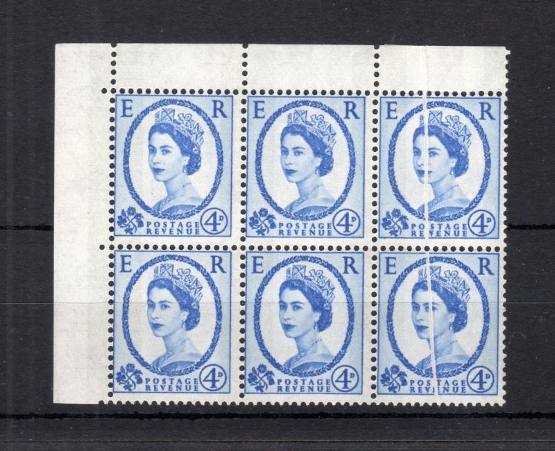 4d PHOSPHOR WILDING MINT BLOCK + PRINTING ERROR TO RIGHT HAND STAMPS