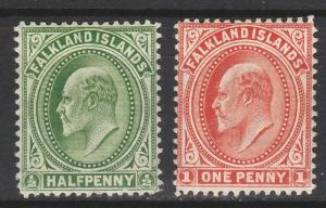 FALKLAND ISLANDS 1904 KEVII 1/2D AND 1D - 1D IS WMK UPRIGHT