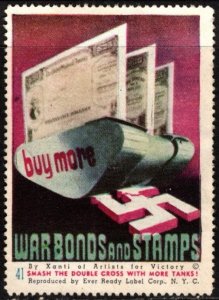 1942 US WW II Patriotic Poster Stamp Buy More War Bonds And Stamps