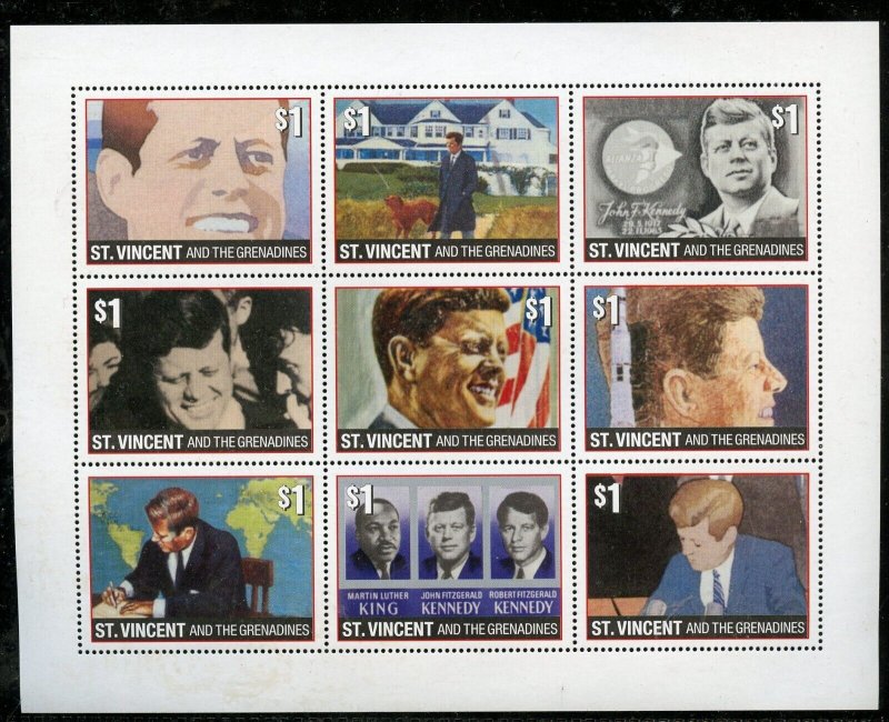 ST. VINCENT GRENADINES JOHN F. KENNEDY SET OF 4 SHEETLETS OF NINE MINT NH 