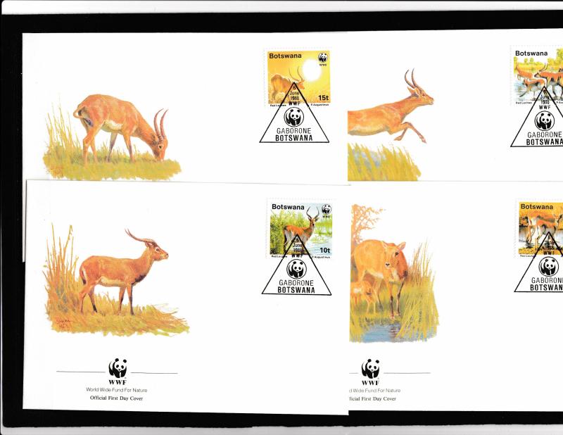 Botswana - Fauna WWF - 4 FDC - RED LECHWE