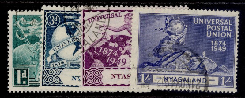 NYASALAND PROTECTORATE GVI SG163-166, anniversary of UPU set, FINE USED.