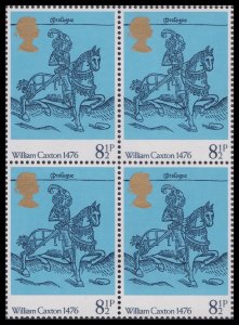 GB 1014 William Caxton 1476 8½p block (4 stamps) MNH 1976