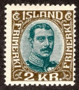 ICELAND 1920, SC-127, F MH* 2K, Wide Lines  scv $240.00  *Bay Stamps*