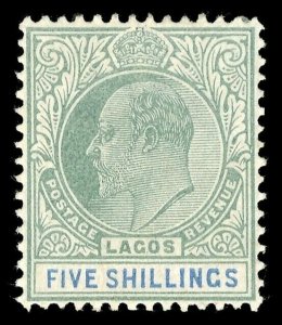 Lagos 1904 KEVII 5s green & blue Watermark Crown 'CA' MLH. SG 52. Sc 48.
