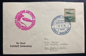 1936 Germany Hindenburg LZ 129 Zeppelin North Ame Flight Cover To New York Usa