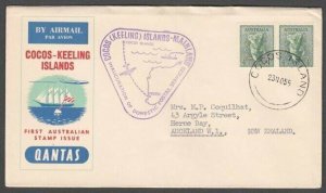 COCOS ISLAND 1955 Australia 4d Koala on Qantas flight cover to NZ...........M509